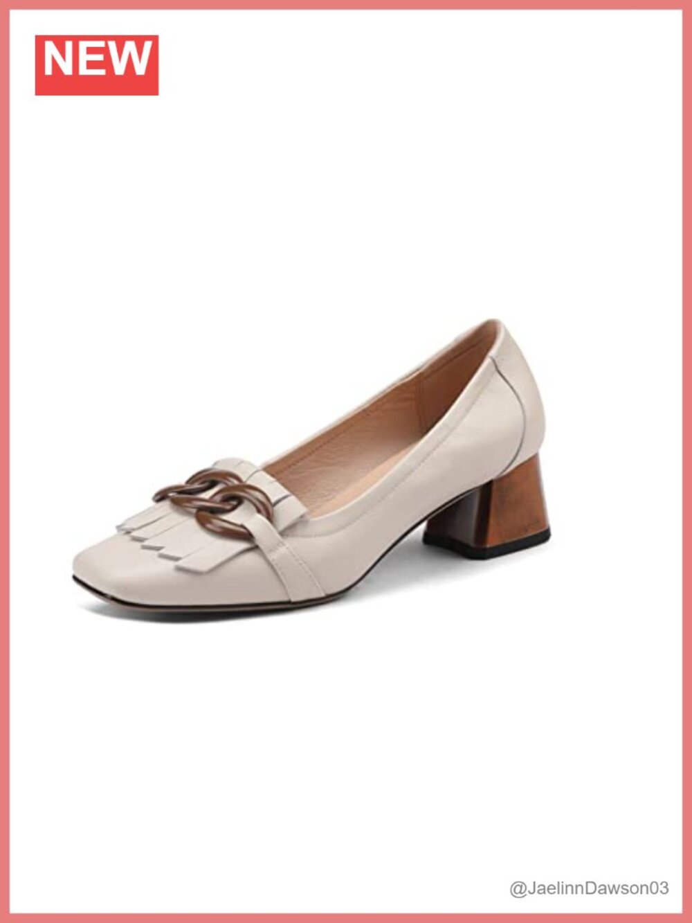 Genuine Leather Square Toe Tassel Chunky Heel Loafers with Chain